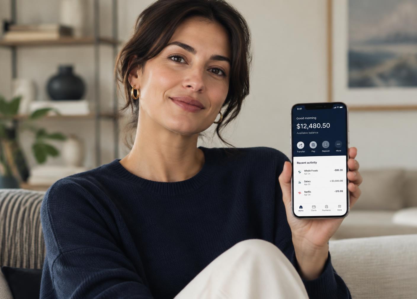 Customer checking their Keybank balance on a phone